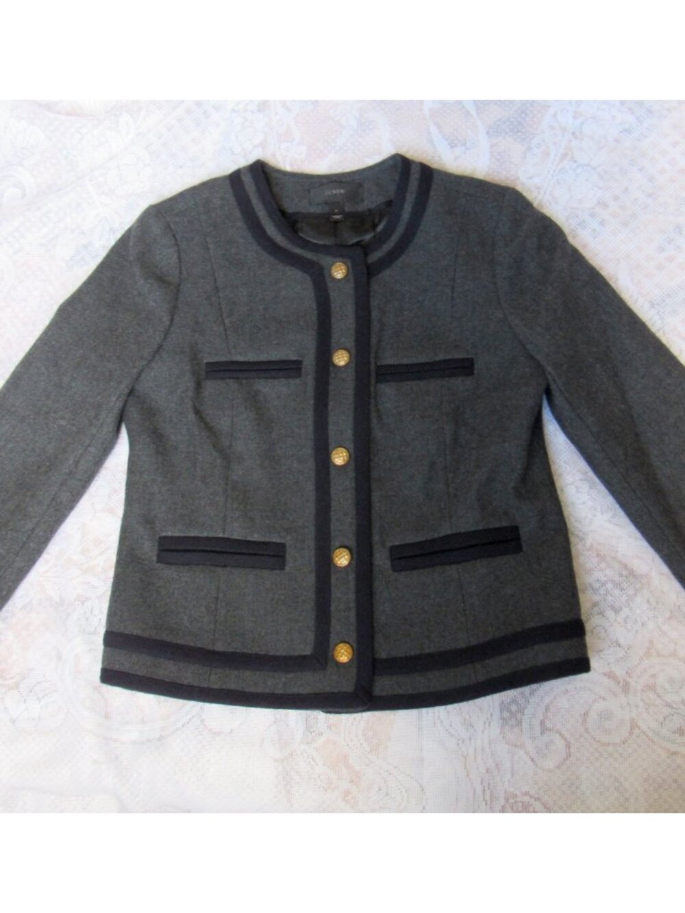 J.Crew Women blazer, dark Grey,sz.4,100% woolm lined